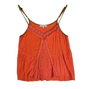 Miss Me Womens Tank Cami Top Small Orange Coral Lace V-Neck Boho Spaghetti Strap